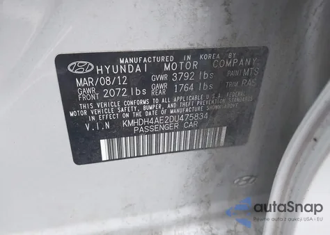 2013 Hyundai Elantra Gls/Limited z USA, uszkodzony, nr VIN KMHDH4AE2DU475834